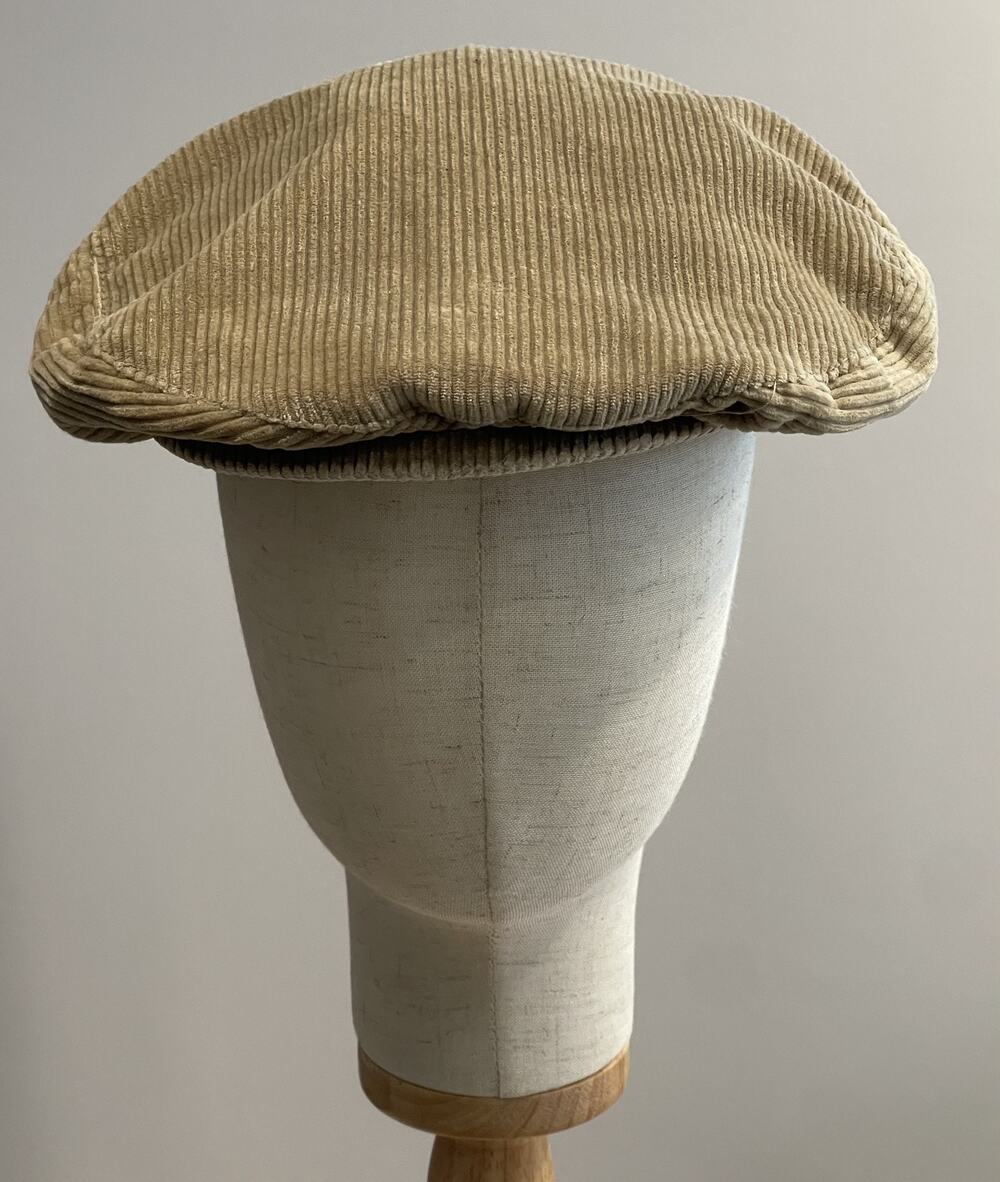 VTG Hat Cap Flat Mens 7 1/4 Beige Corduroy Lined Adjustable Casual Fall USA